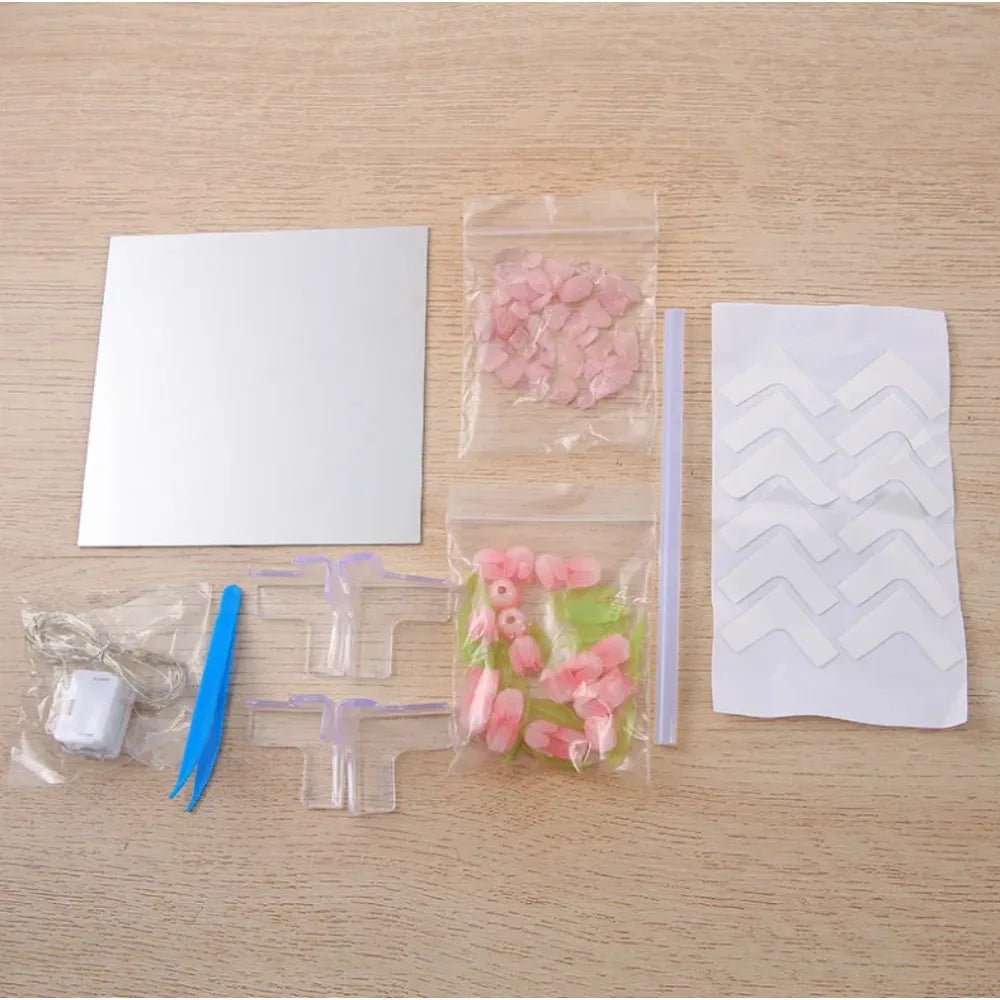 Cubo de Cristal Transparente con Tulipanes