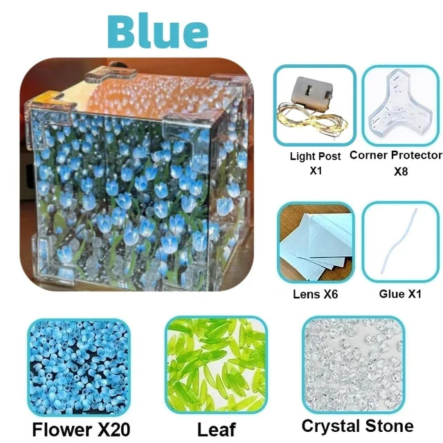 Cubo de Cristal Transparente con Tulipanes