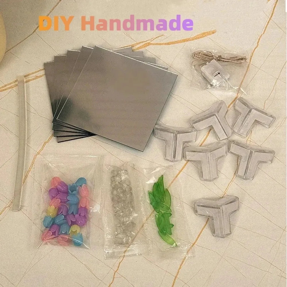 Cubo de Cristal Transparente con Tulipanes